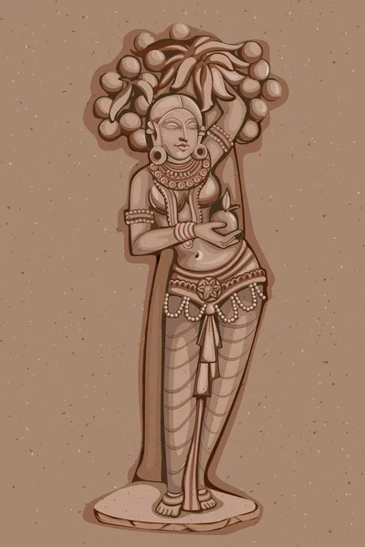 Statue vintage de sculpture féminine indienne — Image vectorielle