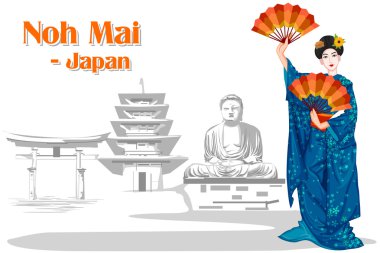 Japon kadın performans gösteren Noh Mai dans Japonya