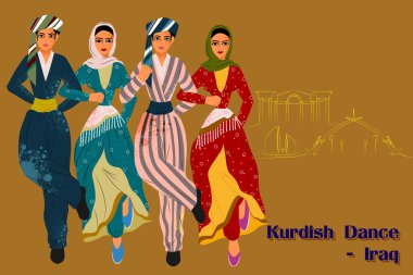 People performing Kurdish dance of Iraq clipart