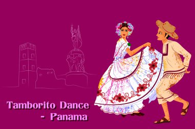 Couple performing Tamborito dance of Panama clipart