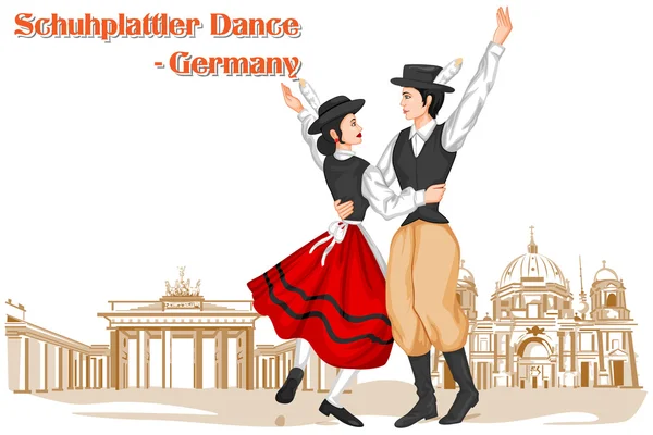 Γερμανικά ζευγάρι εκτέλεση Schuhplattler χορός της Γερμανίας — Διανυσματικό Αρχείο