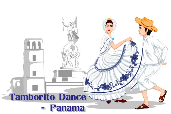 Casal panamenho realizando dança tamborito do Panamá — Vetor de Stock