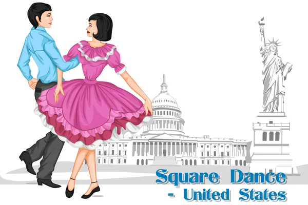 Amerikanskt par utför squaredans av Förenta staterna — Stock vektor