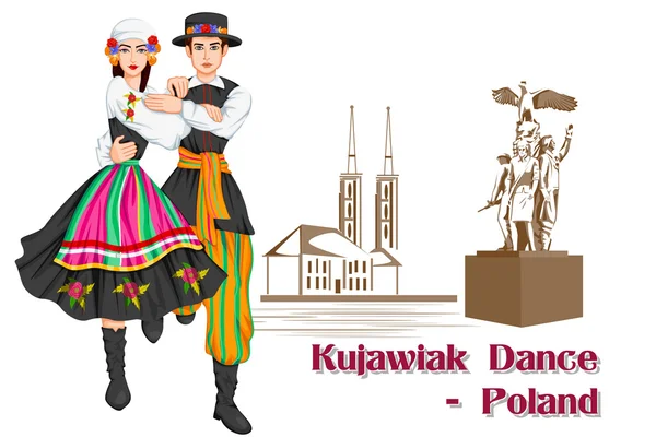 Pareja polaca interpretando la danza Kujawiak de Polonia — Archivo Imágenes Vectoriales