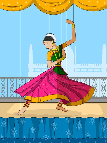 Rajasthani Burattino che fa Kathak danza classica dell'India settentrionale — Vettoriale Stock
