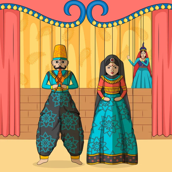 Rajasthani Puppet in Indian art style — Stock Vector