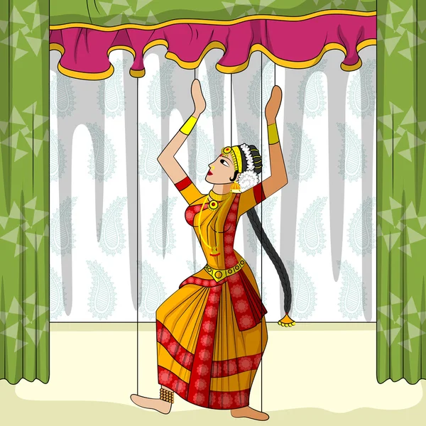 Rajasthani Puppet haciendo danza clásica Kuchipudi de Andhra Pradesh, India — Vector de stock