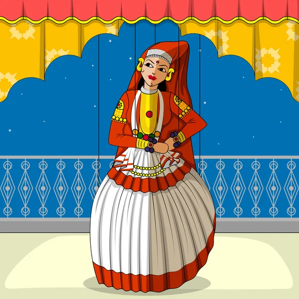 Rajasthani Puppet haciendo danza clásica Kathakali de Kerala, India — Vector de stock