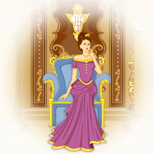 Victorian woman sitting in Throne — Stock Vector