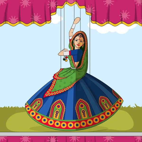 Rajasthani Marionette beim Garba Volkstanz von Gujarat, Indien — Stockvektor