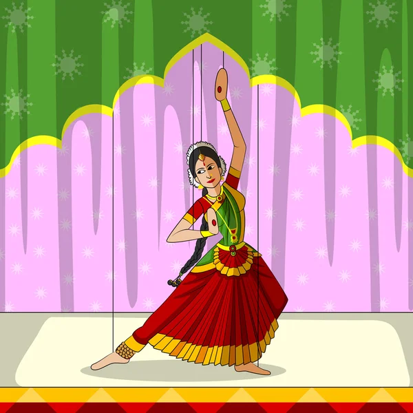 Rajasthani Puppet doen Bharatanatyam klassieke dans van Tamil Nadu, India — Stockvector