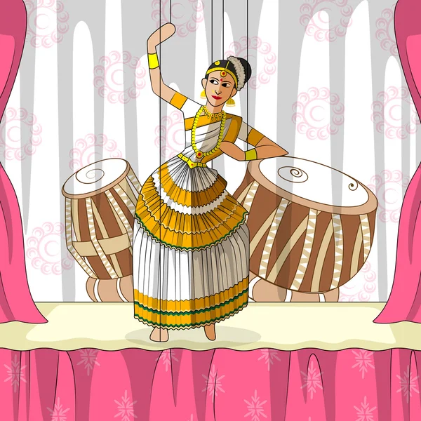 Rajasthani Puppet haciendo Mohiniattam danza clásica de Kerala, India — Vector de stock