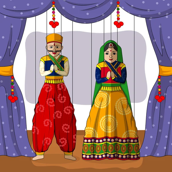 Rajasthani μαριονέτες στην ινδική τέχνη στυλ — Διανυσματικό Αρχείο