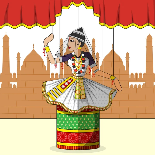 Rajasthani Puppet haciendo Manipuram danza clásica de Manipur, India — Vector de stock