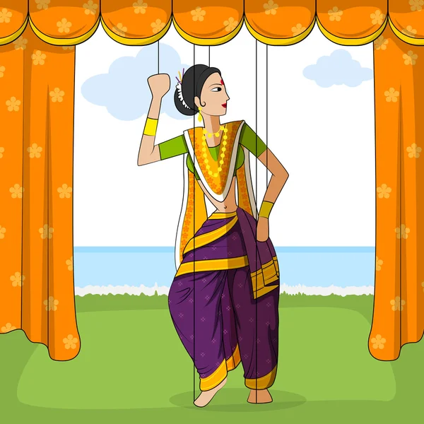 Rajasthani Puppet haciendo danza folclórica Koli de Maharashtra, India — Vector de stock