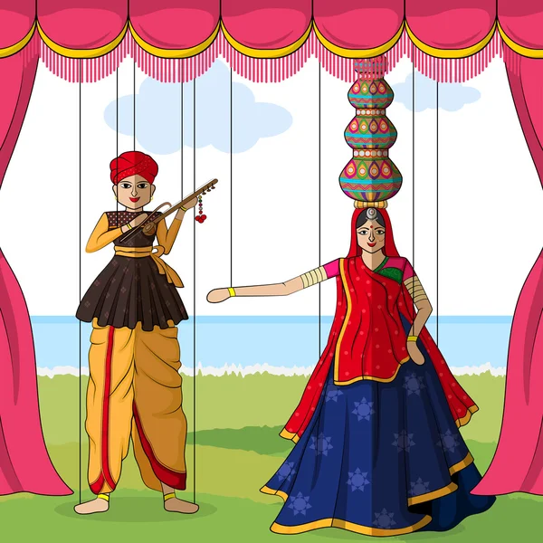 Marionnette Rajasthani dans le style de l'art indien — Image vectorielle