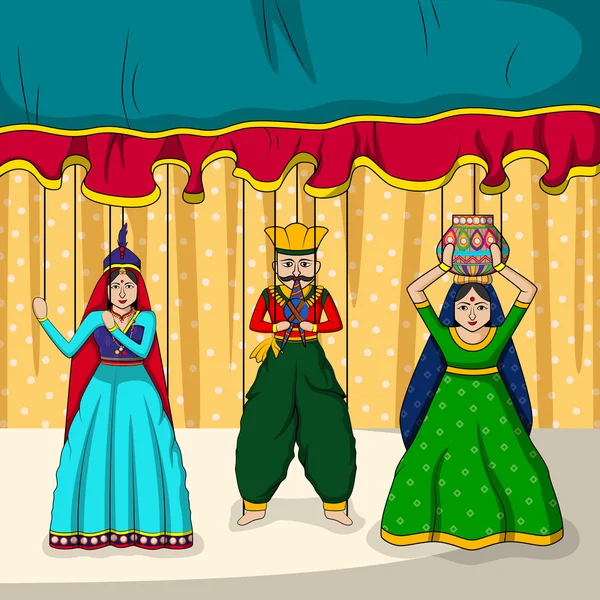 인도 미술 스타일에서 Rajasthani 꼭두각시 — 스톡 벡터