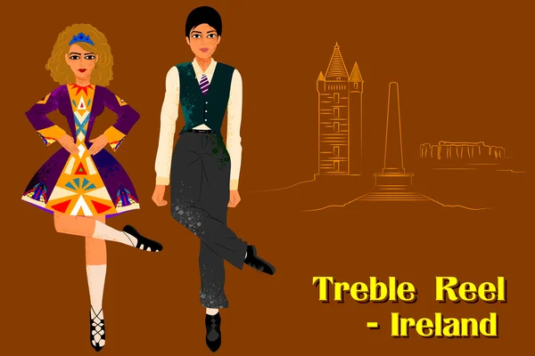 夫妇的爱尔兰舞高音卷筒 — 图库矢量图片