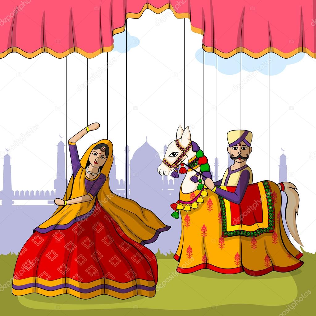 Rajasthani Puppet in Indian art style Stock Illustration by