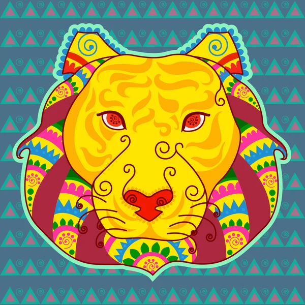 Rosto de tigre em estilo arte indiana — Vetor de Stock