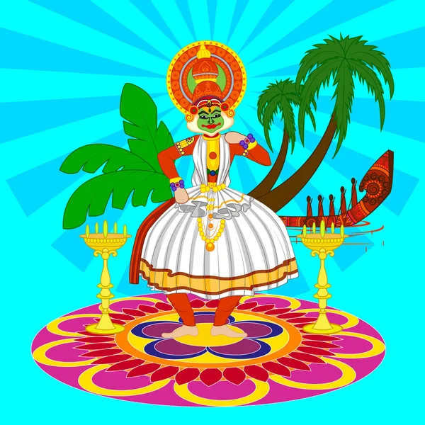 Fundo feliz Onam em estilo de arte indiana — Vetor de Stock