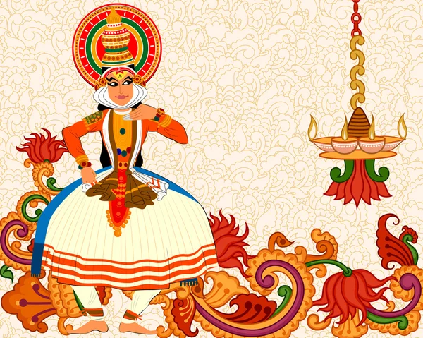Ευτυχισμένος Onam υπόβαθρο στην ινδική τέχνη στυλ — Διανυσματικό Αρχείο