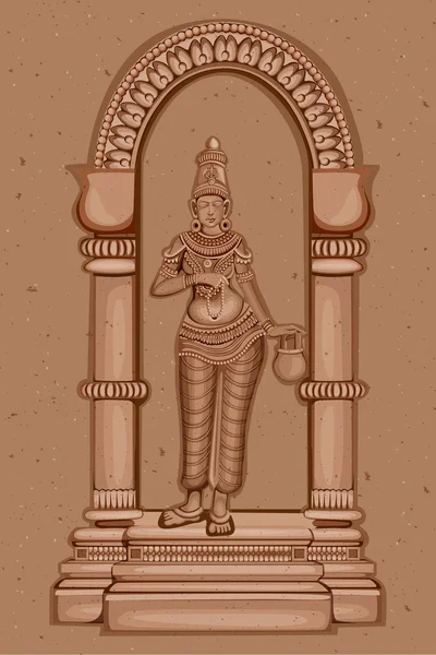 Estatua Vintage de la diosa india Brahmacharini Escultura — Vector de stock