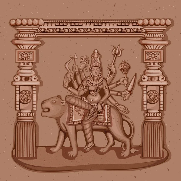 Estatua Vintage de la diosa india Chandraghanta Escultura — Vector de stock