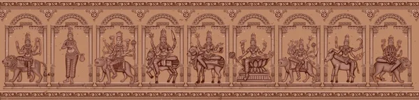 ビンテージ インドの女神 Navadurga 彫刻像 — ストックベクタ