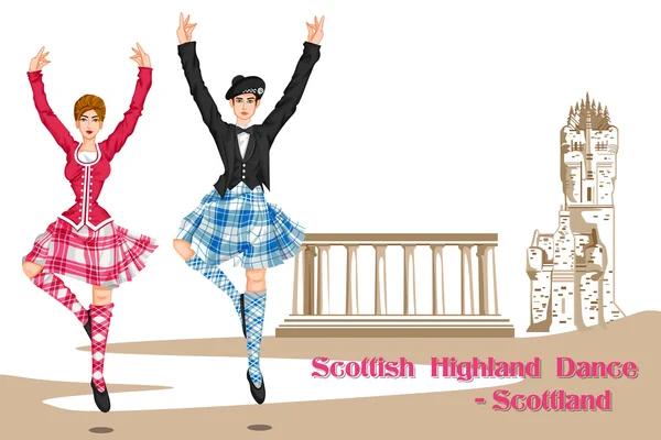 Pareja tocando Scottish Highland dance of Scotland — Vector de stock