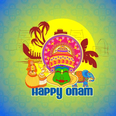 Mutlu Onam arka planda Hint sanat tarzı