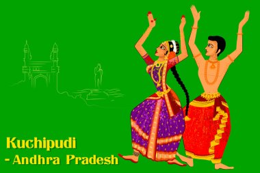 Couple performing Kuchipudi classical dance of Punjab, India clipart