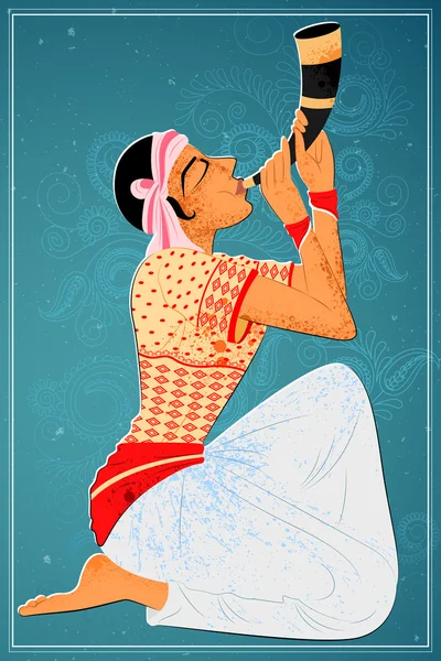 男子表演的印度阿萨姆邦碧湖民间舞蹈 — 图库矢量图片