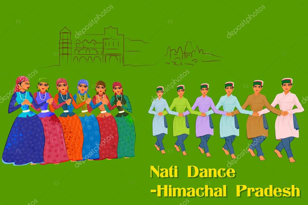 Couple performing Kullu Nati dance of Himachal Pradesh, India Stock Illustration by