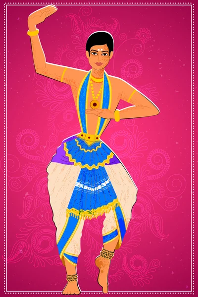 Muž provádí klasický tanec Mohiniattam, Kerala, Indie — Stockový vektor