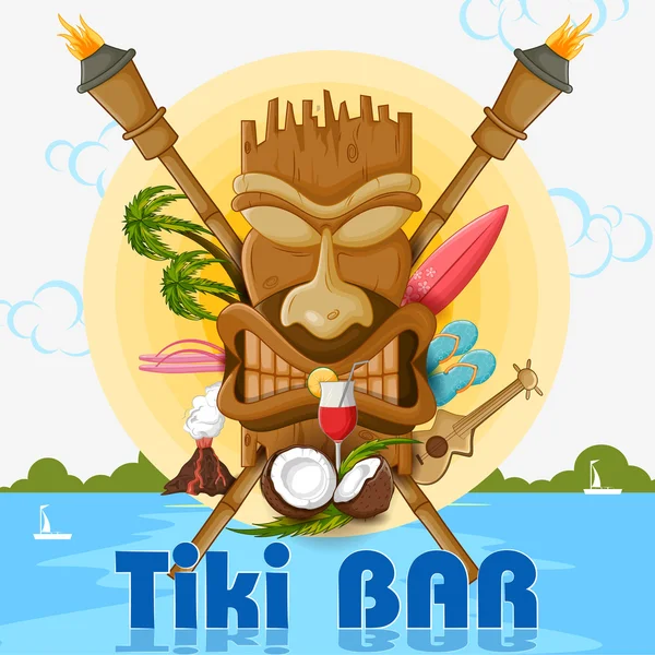 Affiche de bar Tiki avec masque tribal — Image vectorielle