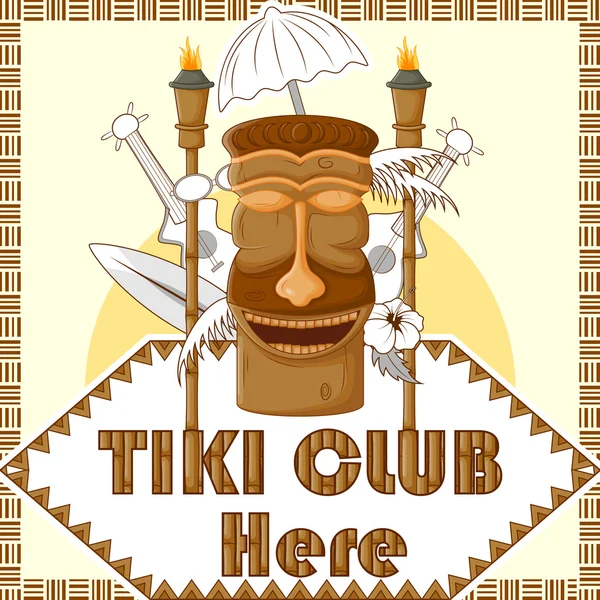 Cartel del Club Tiki con máscara tribal — Vector de stock