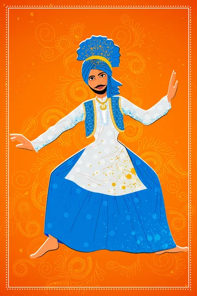 Man utför Bhangra folkdans i Punjab, Indien — Stock vektor