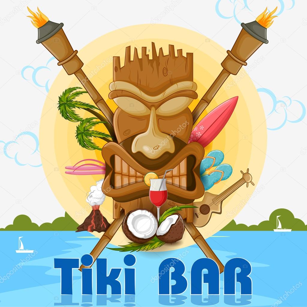 Tiki bar poster with tribal mask