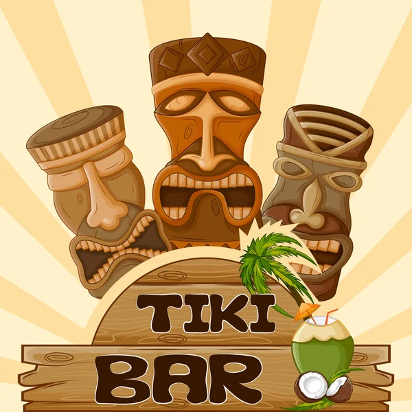 Poster bar Tiki con maschera tribale — Vettoriale Stock