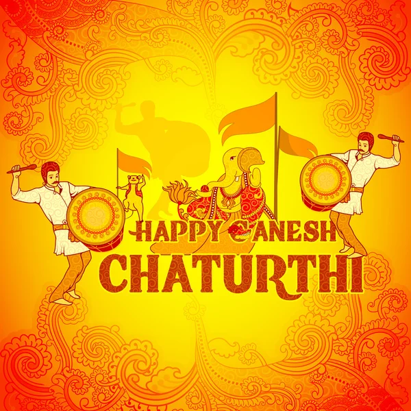 Fondo Chaturthi Ganesh feliz en estilo de arte indio — Vector de stock