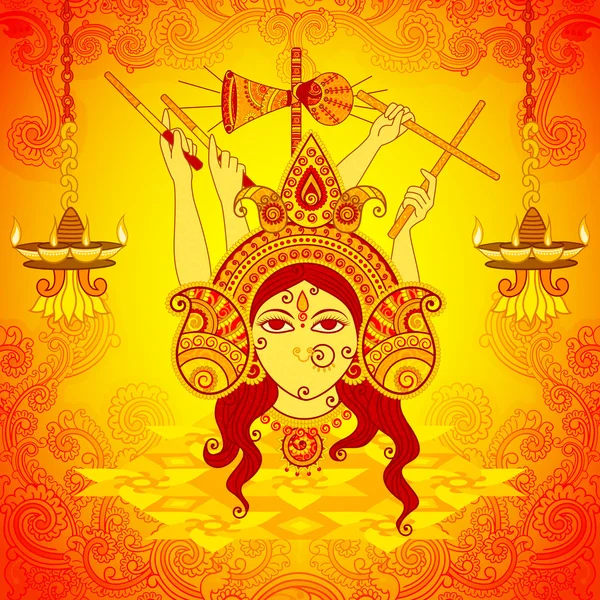 Deusa Durga para Dussehra em estilo de arte indiana —  Vetores de Stock