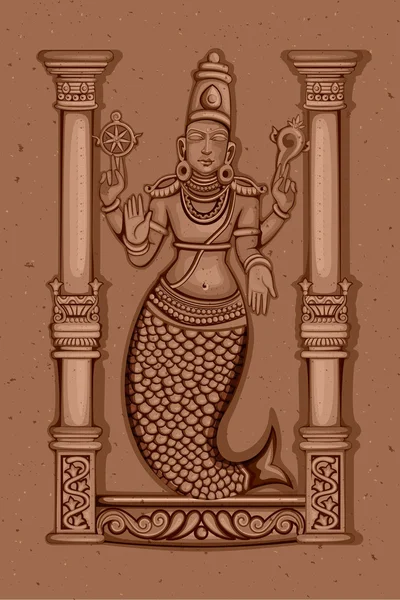 Estatua Vintage del Señor indio Matsya Escultura — Vector de stock