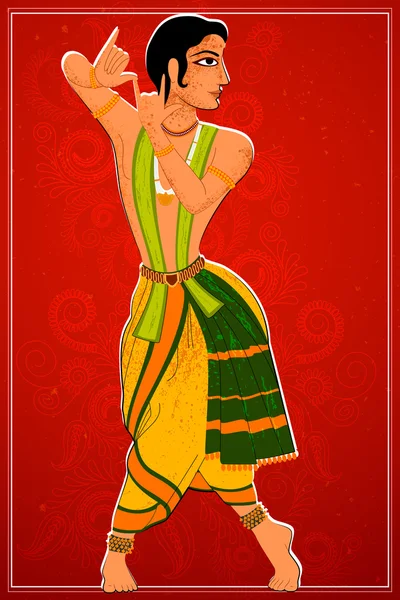 Hombre realizando Bharatanatyam danza clásica de Tamil Nadu, India — Vector de stock