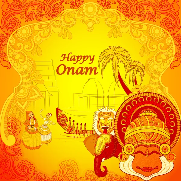 Happy Onam fond dans le style de l'art indien — Image vectorielle
