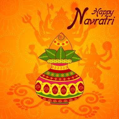 Hindistan cevizi, mango yaprakları ve mutlu Durga Puja için diya Kalash