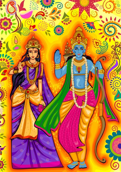 Indischer Gott rama und sita zum dussehra-fest in indien — Stockvektor