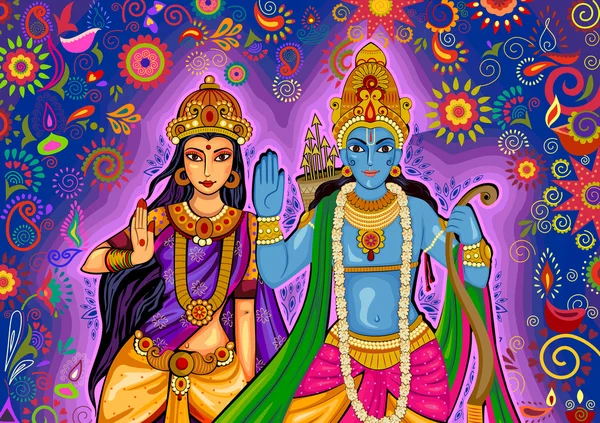 Indischer Gott rama und sita zum dussehra-fest in indien — Stockvektor