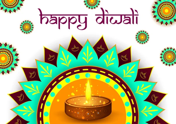 Happy Diwali traditional light festival of India holiday greeting background with colorful diya — Stock Vector