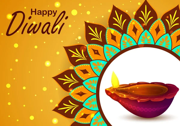 Happy Diwali traditional light festival of India holiday greeting background with colorful diya — Stockvektor